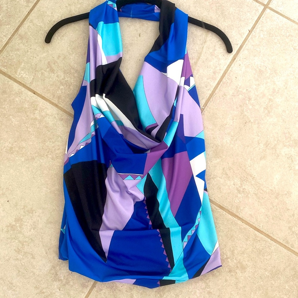 Julian Chang Women’s Blue & Purple Geometric Halter Top
